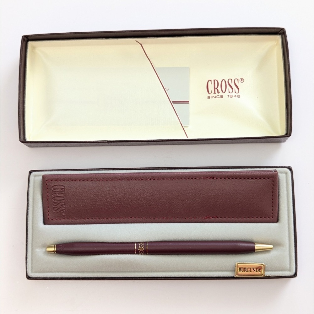 Cross Ladies Satin Burgandy Accent Band 22k Gold Ballpoint Pen w/box